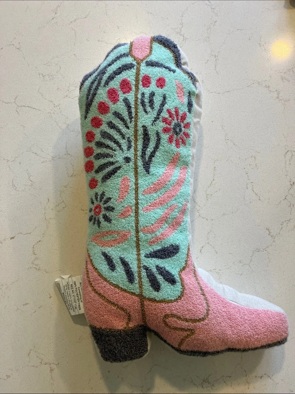 Isaac Mizrahi Pink Mint Turquoise Floral Cowboy Boot Accent Pillow